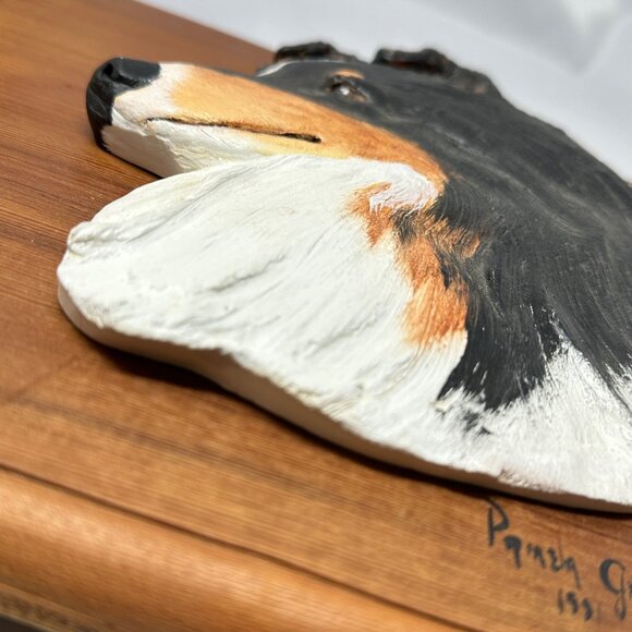 Vintage 1991 Pamela Gravitt Rough Collie Dog Wall Clock Wood Art Signed - Picture 11 of 12